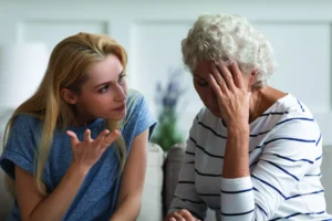 Grownup daughter proves her right aggressively argue with elderly mother