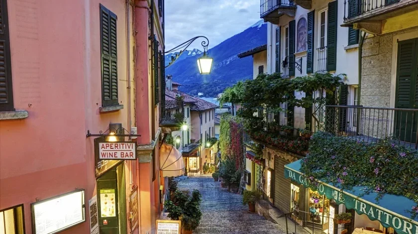 Bellagio, Italy - October 12, 2013: Picturesque small town street view , Lake of Como